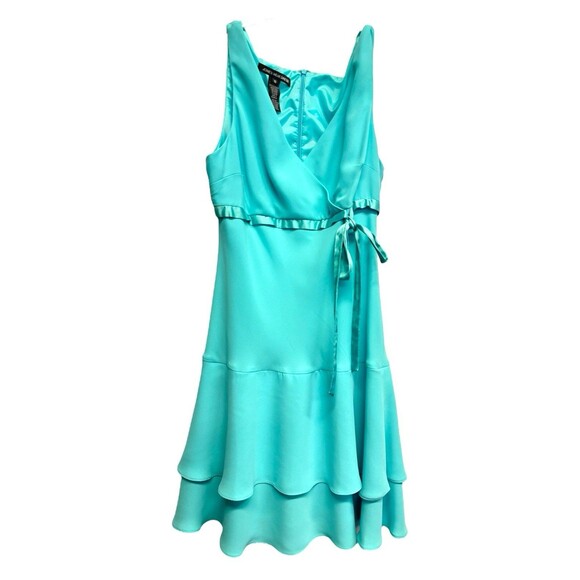 Vtg Babydoll Tiered Mini Dress Turquoise Jones NY Sz 10 Coquette Ruffled - Picture 1 of 6